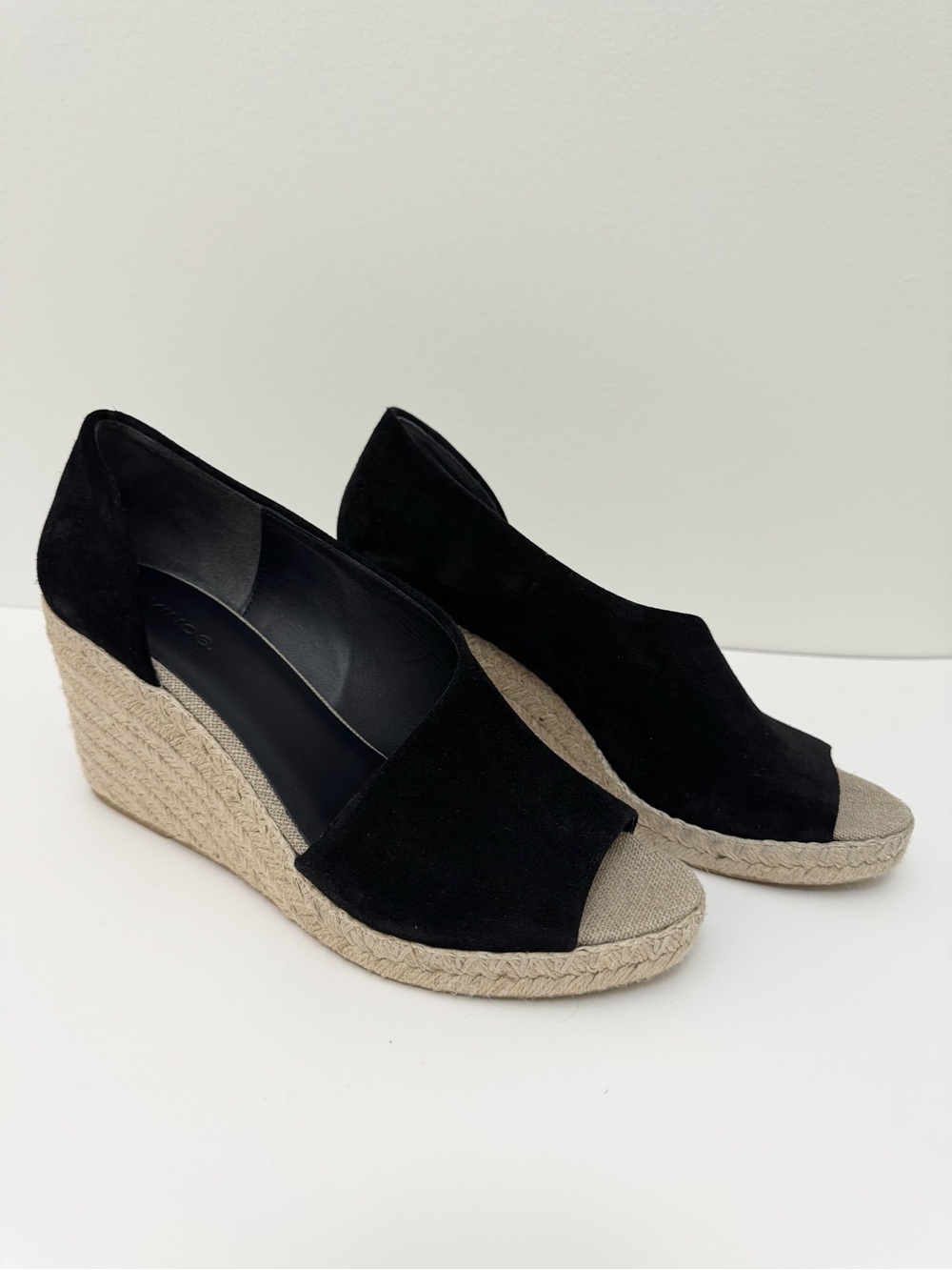 Vince Sonora Black Suede D'Orsay Platform Wedge Espadrille Sandals, Size 41 / 10